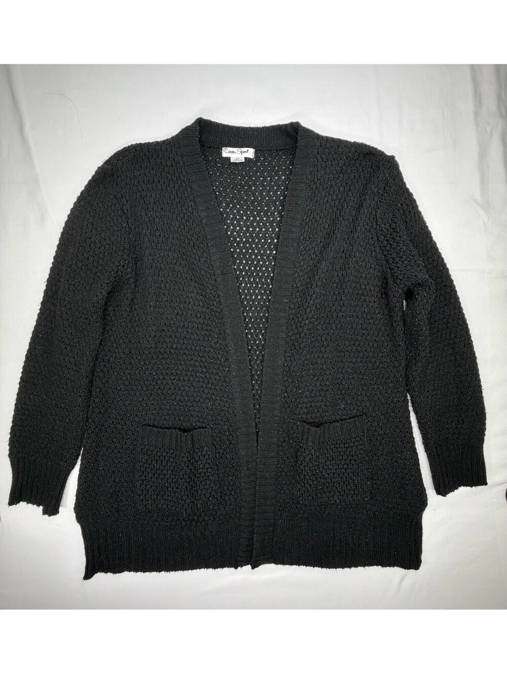 Caren Sport Women's Cardigan Sweater Open Front Pocket Acrylic Size 2X Black